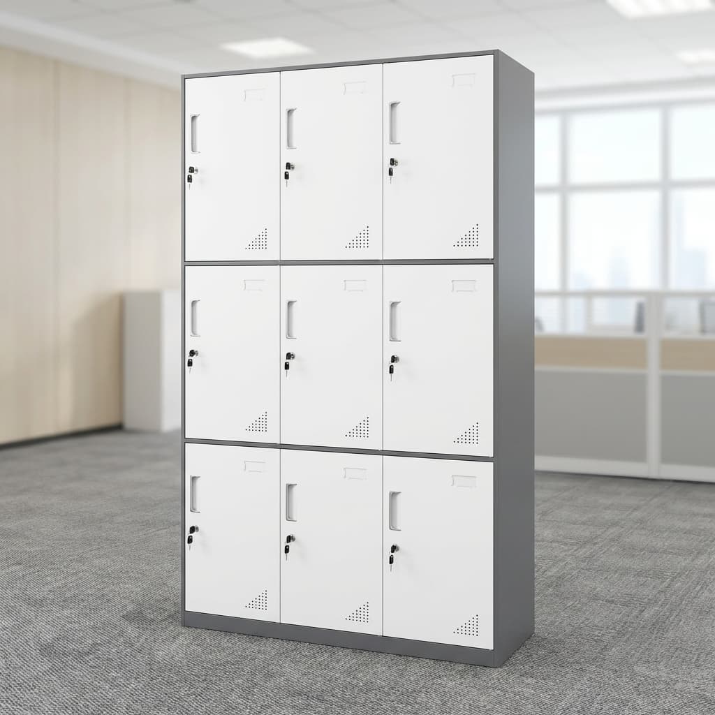 Premium 9-Locker Cabinet secure steel office storage locker with nine lockable compartments