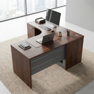 Luxury 1.6m Executive Desk modern walnut office desk with storage cabinet