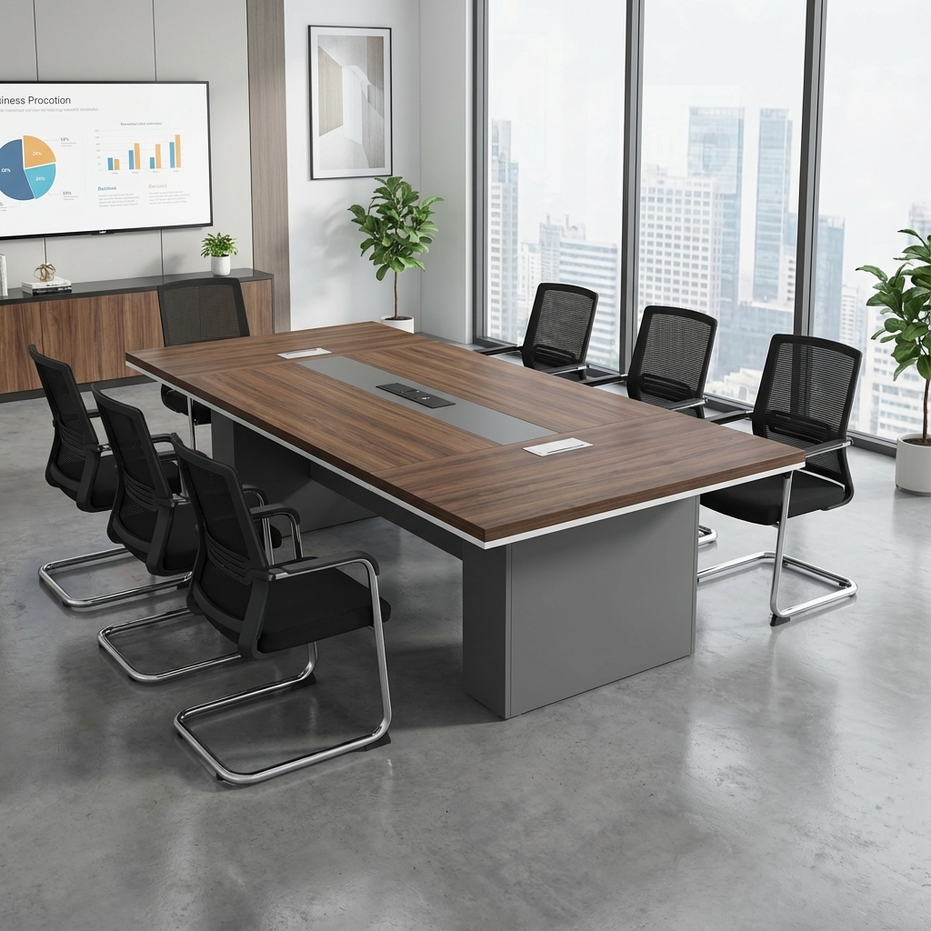 2.4m modern executive meeting table, Boardroom & Conference Tables with cable management and ergonomic chairs in a contemporary office setting