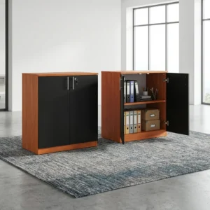 Modern Two-Tone Credenza office storage cabinet with lockable doors and wooden finish