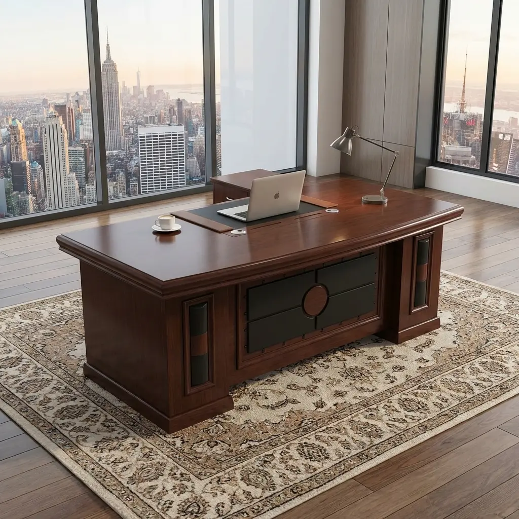 1.8M High-End Workspace Table Executive Office Desk With Rich Wood Finish And Modern Design