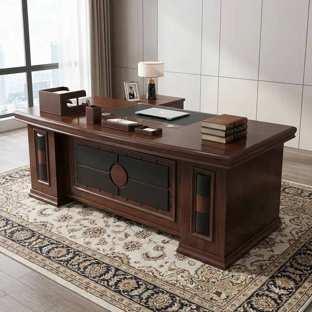 1.8M High-End Workspace Table Executive Office Desk With Rich Wood Finish And Modern Design