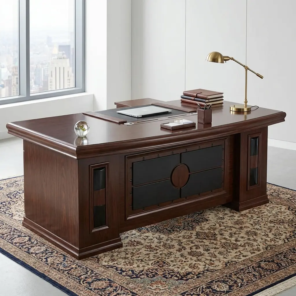 1.8M High-End Workspace Table Executive Office Desk With Rich Wood Finish And Modern Design