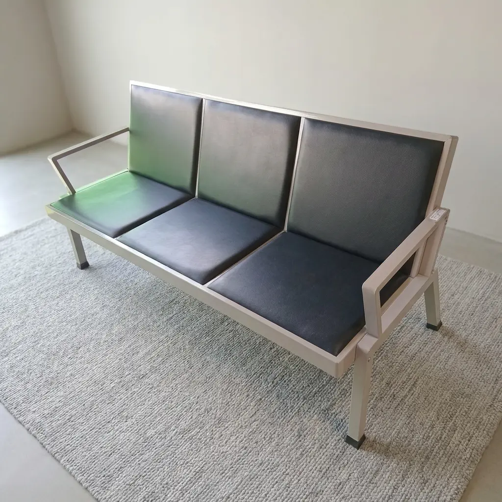 Padded Lobby Visitor Bench With Three Cushioned Seats And Metal Frame For Reception And Waiting Areas