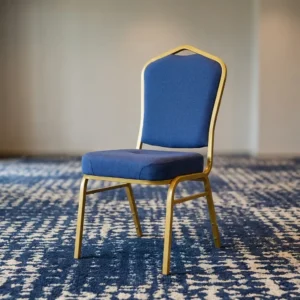 Ultimate Luxury Blue Chair with padded seat, blue upholstery, and gold metal frame for event and conference seating