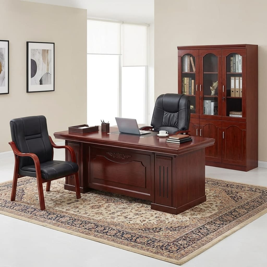 Luxury 2m Executive Office Set with 2m desk, executive chair, visitors chair and 3-door cabinet