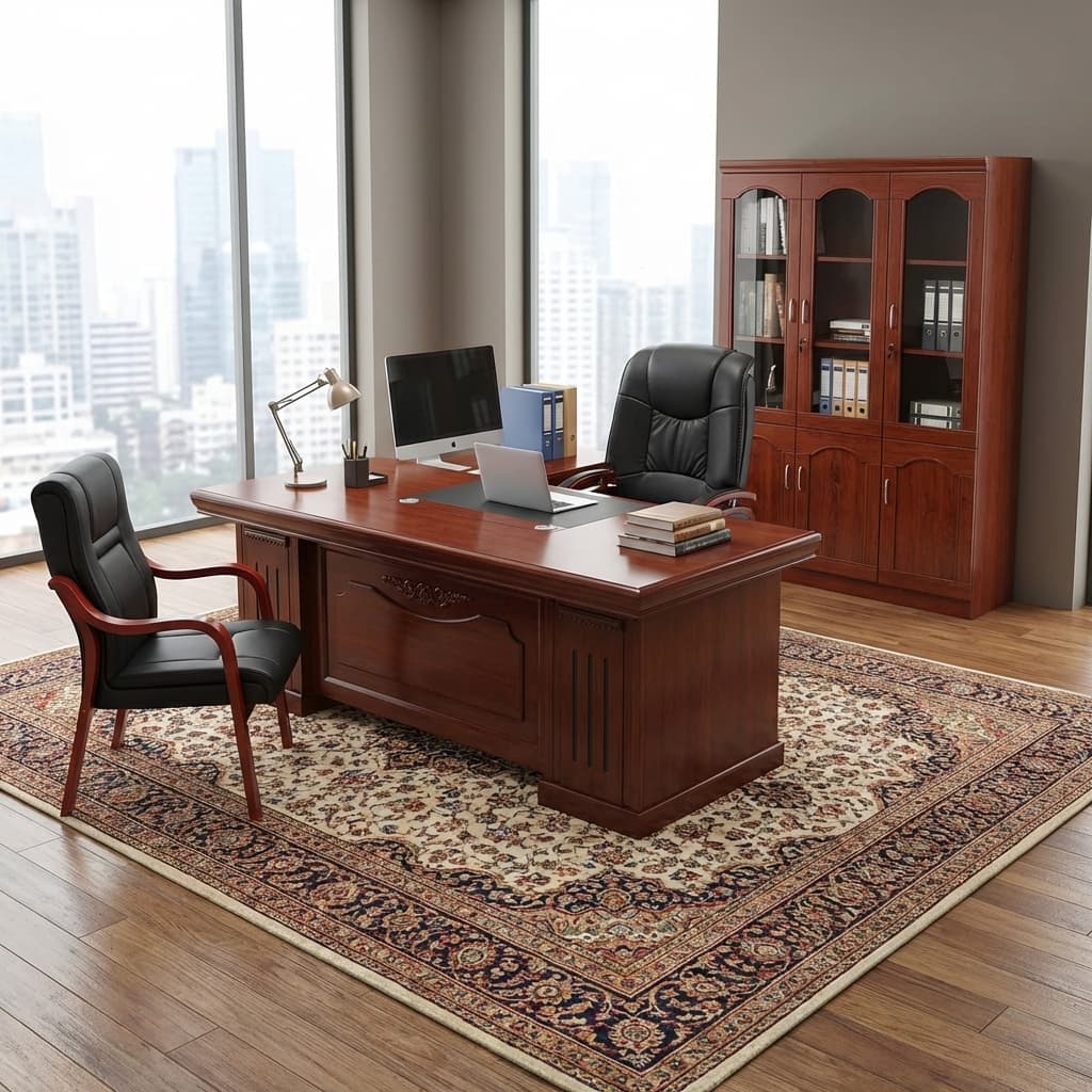 Luxury 2m Executive Office Set with 2m desk, executive chair, visitors chair and 3-door cabinet