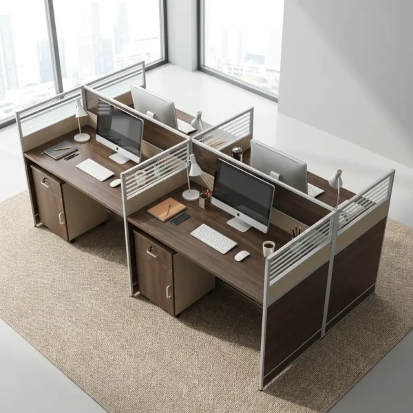 4 Rows Desk Dark Wood 4-Person Office Desk - TBL Furniture