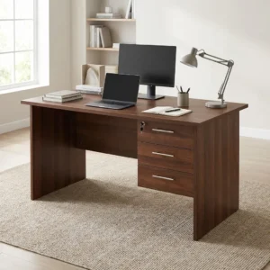 1.2m Desk for Small Offices with walnut top and modern grey panel design