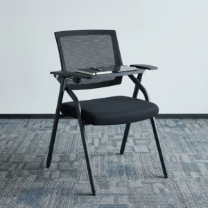 Seminar Chair with Writing Pad featuring mesh backrest and cushioned seat for training and conference rooms