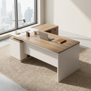 Modern 1.8m CEO Workspace executive desk with side storage and wood finish