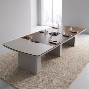 3.2m Executive Boardroom Table with wood finish and cable management ports