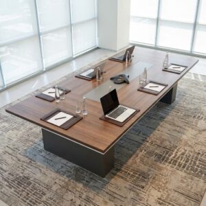 3.5m Executive Boardroom Table with modern wood finish and central panel design
