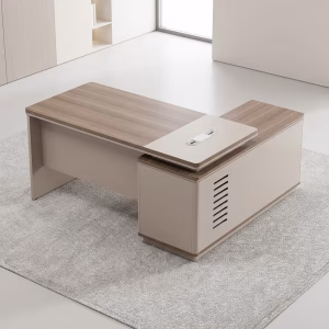 1.4m L-Shaped Executive Desk with storage cabinet and modern two-tone finish