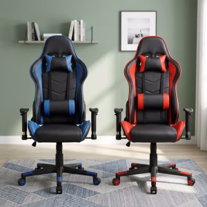 High-Back Blue & Red Chair Set with ergonomic design, lumbar support cushions, and adjustable features for office or gaming use