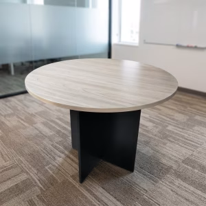 1.2m Round Conference Table with wood finish and black pedestal base