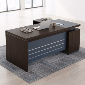 1.6m Modern L-Shaped Executive Desk with side cabinet and dark wood finish