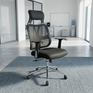 Adjustable Mesh Office Chair with height adjustable backrest, fixed armrests, fixed headrest and reclining function