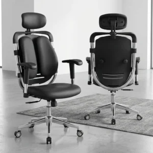 Advanced Orthopedic Office Chair with dual lumbar support, adjustable headrest, and reclining backrest