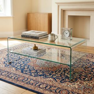 Clear Glass Coffee Table with modern transparent design and double glass shelf