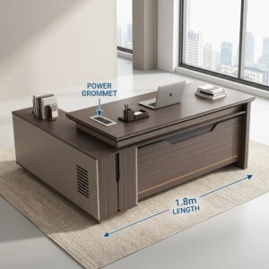 1.8m Executive L-Shape Desk with power grommet and modern wood finish for office workspace