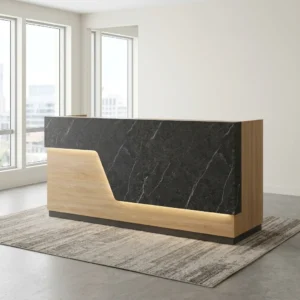 2-Meter Executive Reception Counter with marble front panel and wood finish