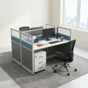 Brilliant 2-Person Professional Desk with partition panels, dual workspace, and mobile drawer for modern office use