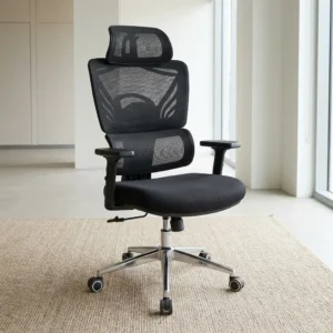 Adjustable Headrest Desk Chair with lumbar support, reclining function, and 2D armrests for ergonomic office seating