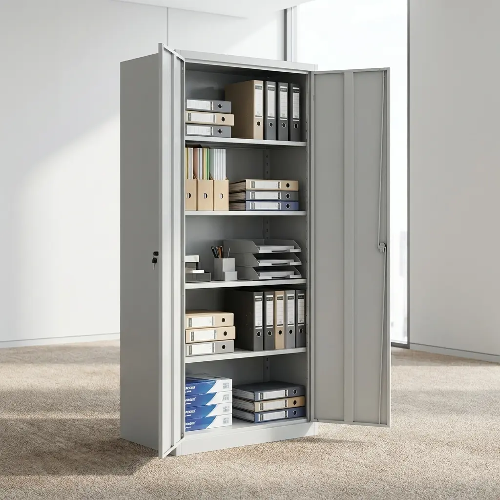 Metallic 5-Shelf Filing Cabinet With Lockable Doors And Spacious Internal Storage For Office Files And Documents