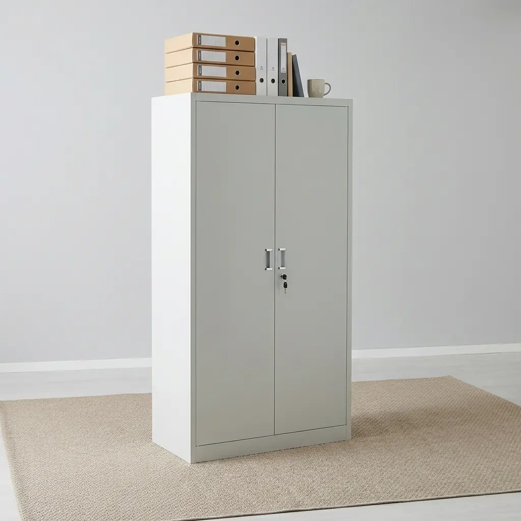 Metallic 5-Shelf Filing Cabinet With Lockable Doors And Spacious Internal Storage For Office Files And Documents