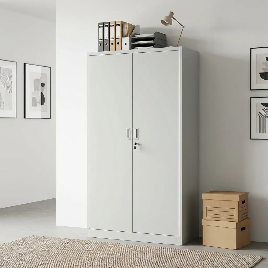 Metallic 5-Shelf Filing Cabinet With Lockable Doors And Spacious Internal Storage For Office Files And Documents