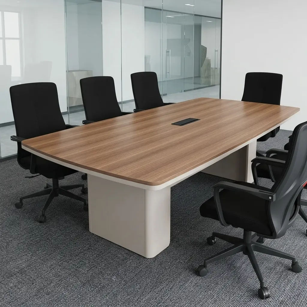 Modern 8-Seater Boardroom Table 2.4M With Wood-Tone Conference Surface And Executive Meeting Room Design