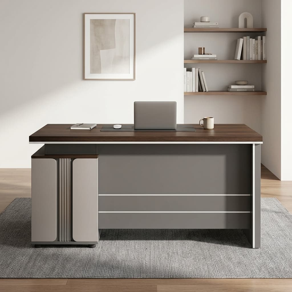 Premium 1.4M Office Desk With Spacious Tabletop, Integrated Lockable Drawer Storage, And Modern Executive Wood Finish