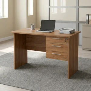 0.9m Wooden Office Desk with integrated 3-drawer storage pedestal and compact modern office workstation design