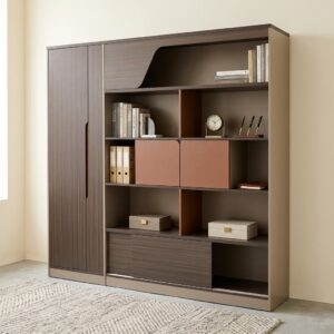 Executive Display Storage Unit with open shelves and closed compartments for office organization