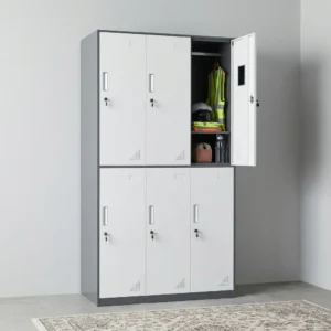 6-Door Steel Staff Locker with lockable compartments and ventilation slots for secure storage