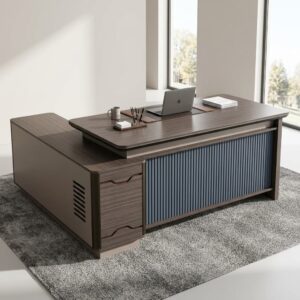 1.8m Desk with Side Cabinet featuring storage shelves and modern wood finish for office workspace