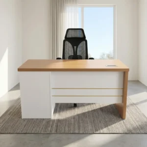 Minimalist Executive Office Set with 1.4m office desk and ergonomic mesh chair featuring adjustable lumbar support and flip arms