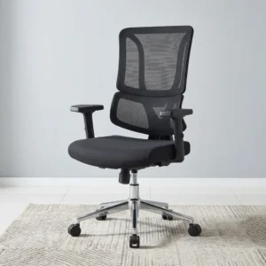 Adjustable Lumbar Office Chair with breathable mesh backrest, 2D armrests, reclining backrest, and ergonomic office seating design