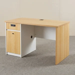 Minimalist 1.2m Executive Desk with modern two-tone finish, cable management port, and optional lockable office storage cabinet