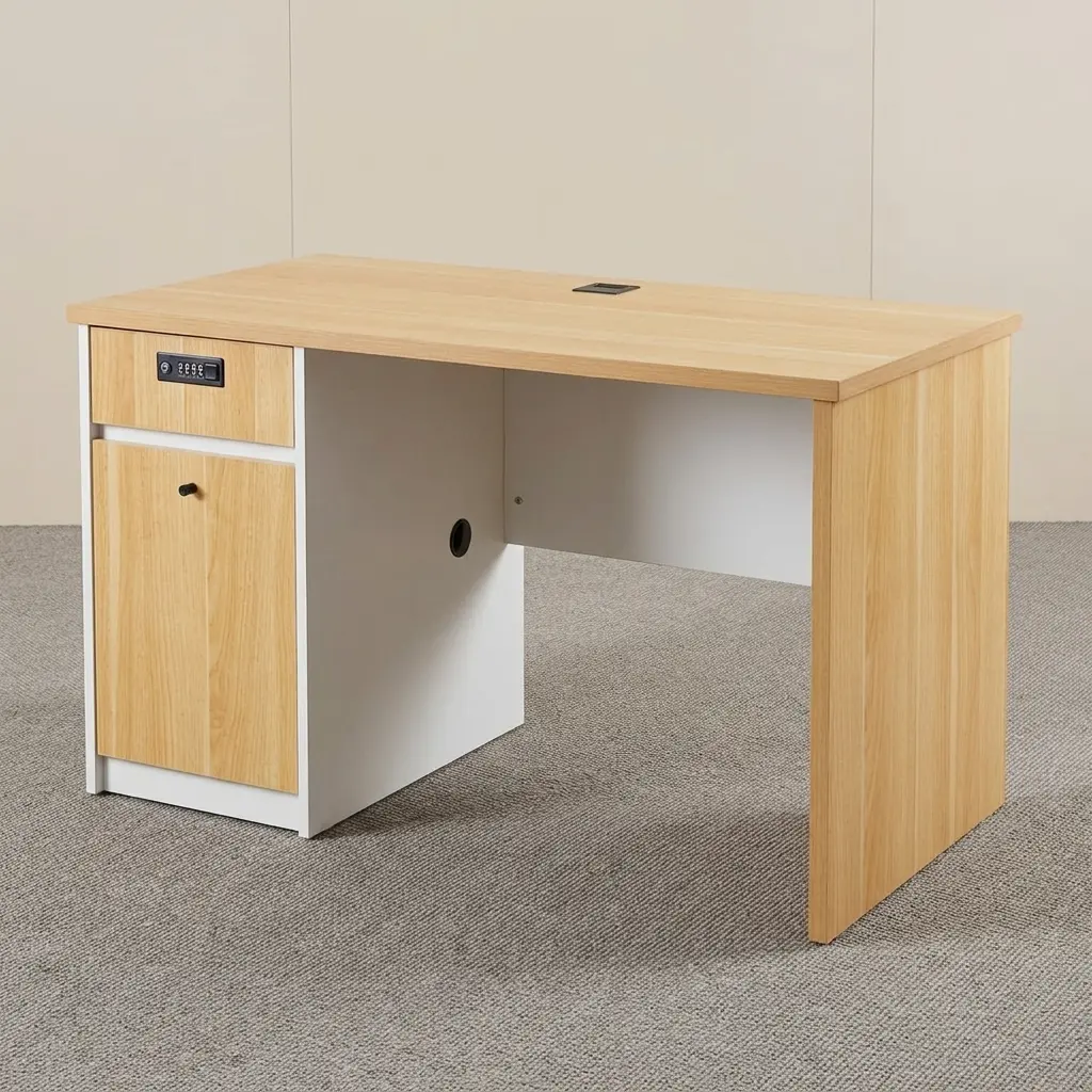 Minimalist 1.2M Executive Desk With Modern Two-Tone Finish, Cable Management Port, And Optional Lockable Office Storage Cabinet