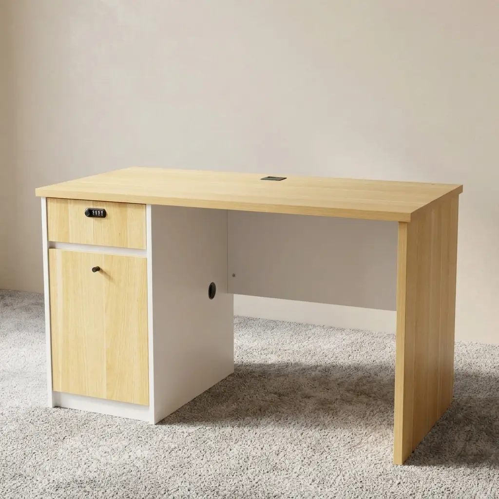 Minimalist 1.2M Executive Desk With Modern Two-Tone Finish, Cable Management Port, And Optional Lockable Office Storage Cabinet