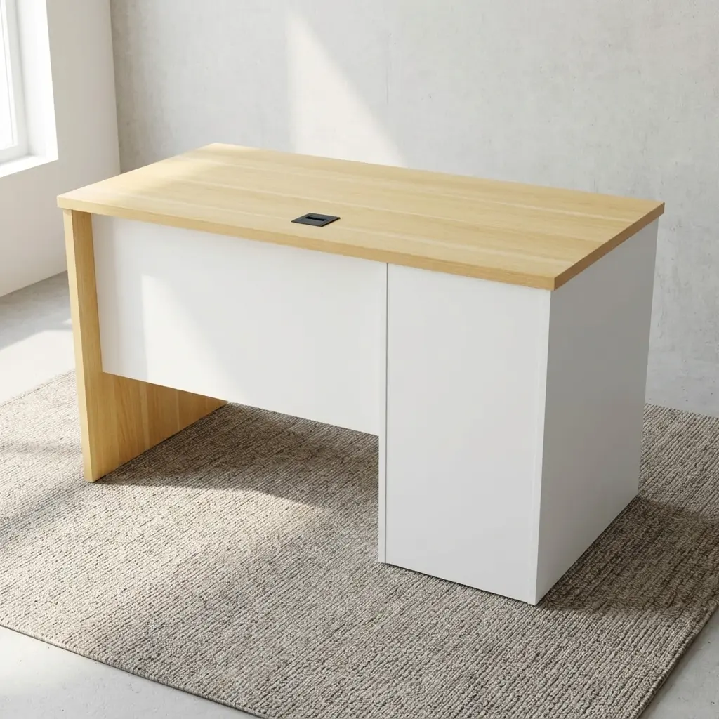 Minimalist 1.2M Executive Desk With Modern Two-Tone Finish, Cable Management Port, And Optional Lockable Office Storage Cabinet