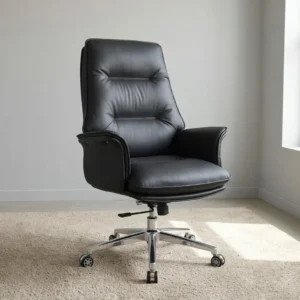 Luxury High-Back Boss Chair with reclining backrest, tilt and lock function, premium leather upholstery, and executive office seating design