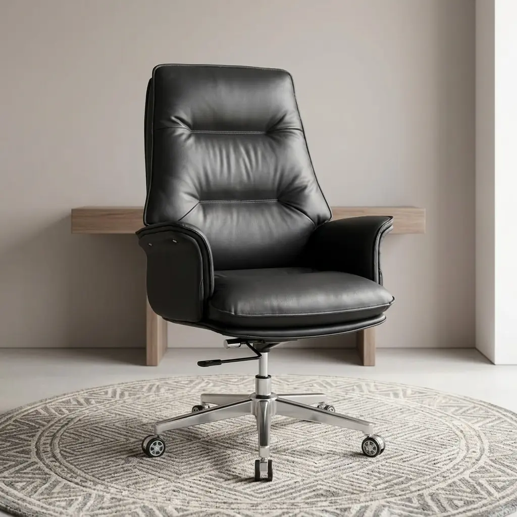 Luxury High-Back Boss Chair With Reclining Backrest, Tilt And Lock Function, Premium Leather Upholstery, And Executive Office Seating Design