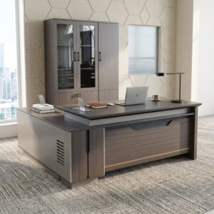 Modern Desk Cabinet Set featuring a 1.8m executive office desk with matching storage and display cabinet in premium wood finish