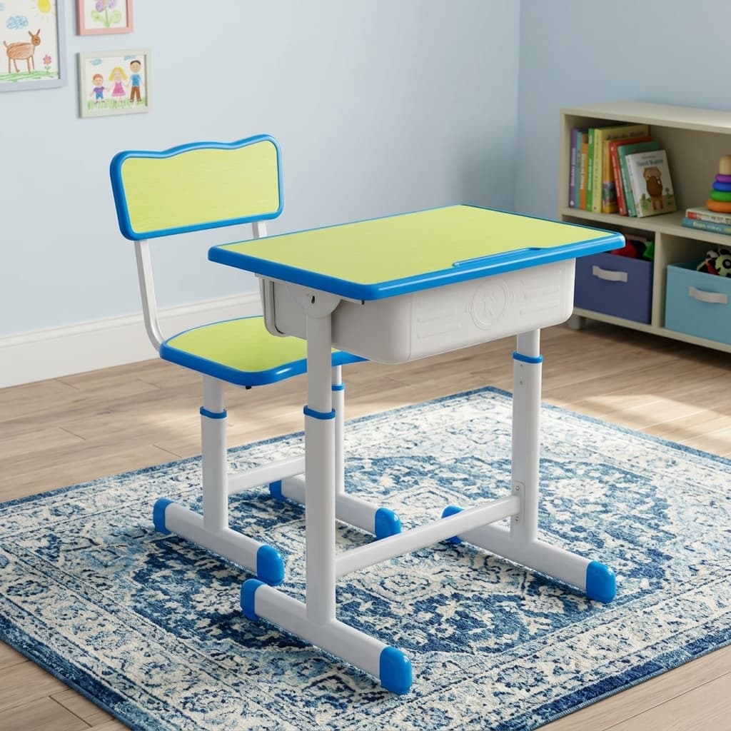Vibrant Ergonomic School Desk With Colorful Student Chair, Built-In Storage Compartment, And Durable Classroom Study Table Design