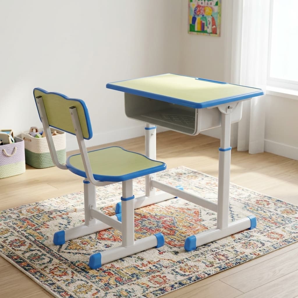 Vibrant Ergonomic School Desk With Colorful Student Chair, Built-In Storage Compartment, And Durable Classroom Study Table Design