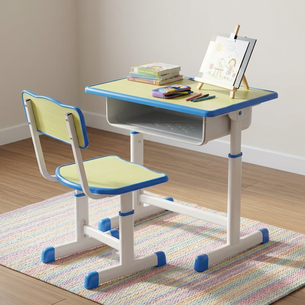 Vibrant Ergonomic School Desk With Colorful Student Chair, Built-In Storage Compartment, And Durable Classroom Study Table Design