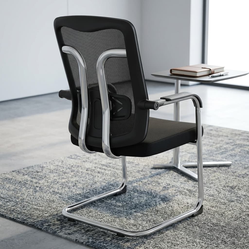 Chrome Sled-Base Office Chair With Breathable Mesh Backrest, Cushioned Seat, And Modern Chrome Visitor Chair Frame